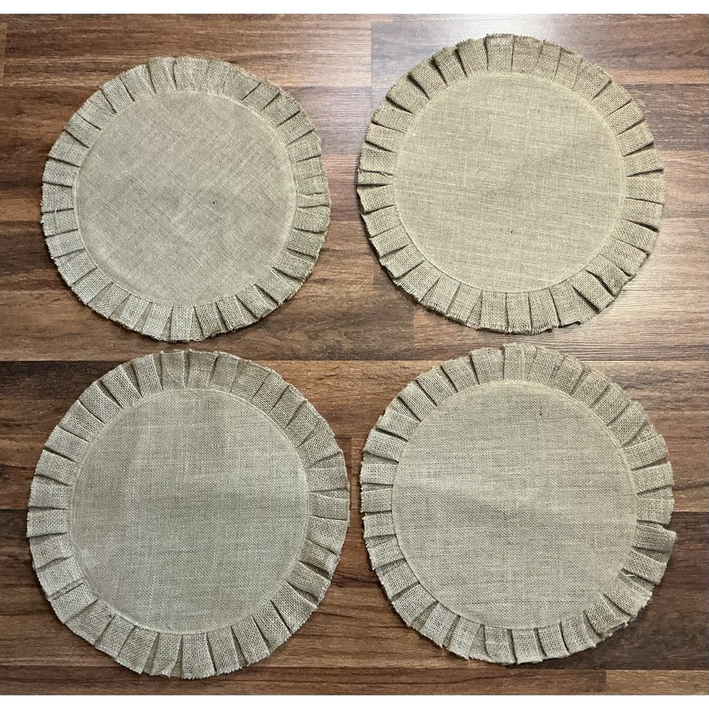 Round BROWN 100% Jute Ruffled Woven Placemats 16" - Set of 4